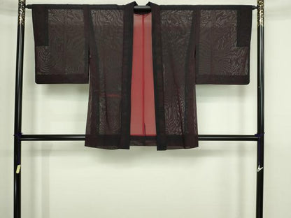平和屋着物▽羽織　スリーシーズン　春夏秋　塵除け　重山文　黒地　正絹　逸品　DABG9625sf