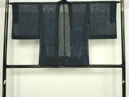 平和屋着物▽羽織　スリーシーズン　春夏秋　塵除け　枝花文　黒地　正絹　逸品　DABG9626sf