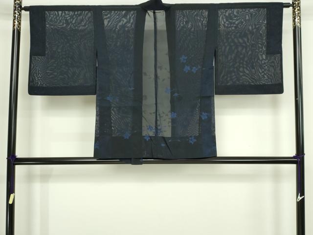 平和屋着物▽羽織　スリーシーズン　春夏秋　塵除け　枝花文　黒地　正絹　逸品　DABG9626sf