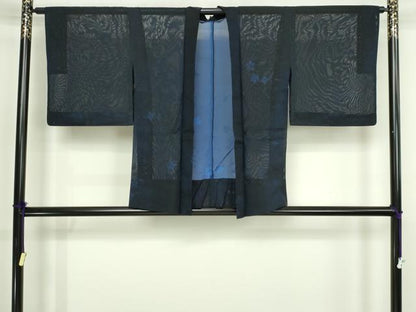平和屋着物▽羽織　スリーシーズン　春夏秋　塵除け　枝花文　黒地　正絹　逸品　DABG9626sf
