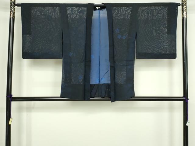 平和屋着物▽羽織　スリーシーズン　春夏秋　塵除け　枝花文　黒地　正絹　逸品　DABG9626sf