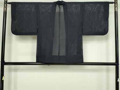 平和屋着物▽羽織　スリーシーズン　春夏秋　塵除け　縞　青褐色　正絹　逸品　DABG9627sf