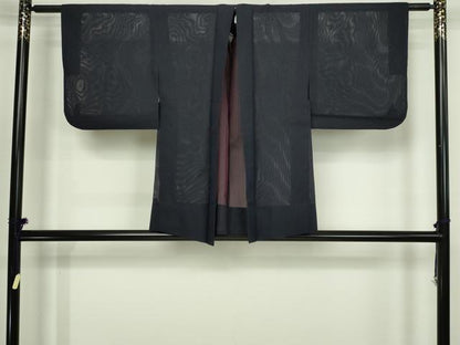 平和屋着物▽羽織　スリーシーズン　春夏秋　塵除け　縞　青褐色　正絹　逸品　DABG9627sf