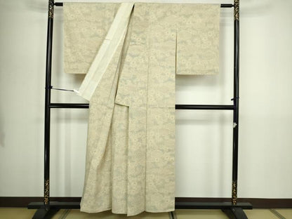 平和屋着物▽本塩沢　単衣　草花文　正絹　逸品　DABG9630sf