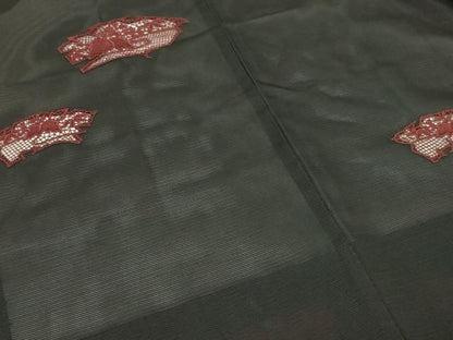 平和屋着物▽羽織　スリーシーズン　春夏秋　塵除け　ドロンワーク　草花文　黒地　正絹　逸品　DABG9633sf