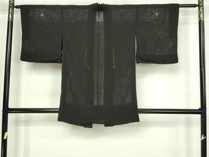 平和屋着物▽羽織　スリーシーズン　春夏秋　塵除け　草花紋紗　黒地　正絹　逸品　DABG9634sf