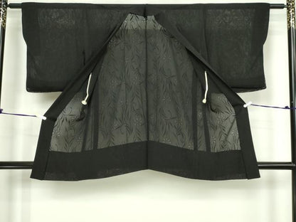 平和屋着物▽羽織　スリーシーズン　春夏秋　塵除け　草花紋紗　黒地　正絹　逸品　DABG9634sf