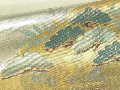平和屋本店▼太鼓柄袋帯　手織　扇面草花文　螺鈿截金箔　正絹　逸品　DABG9696sf