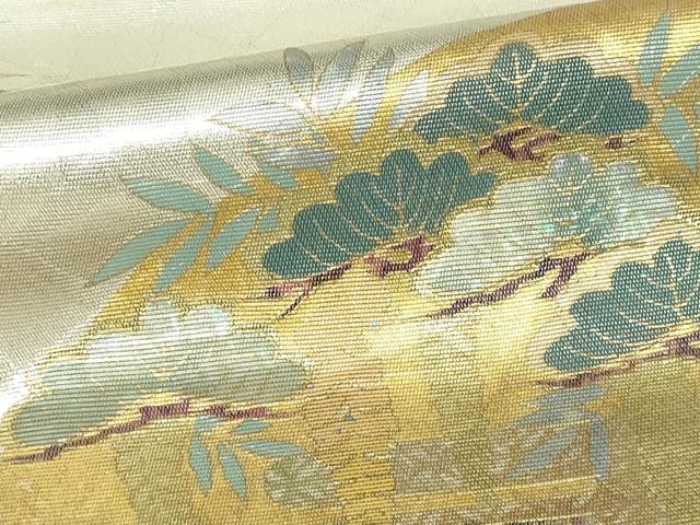 平和屋本店▼太鼓柄袋帯　手織　扇面草花文　螺鈿截金箔　正絹　逸品　DABG9696sf