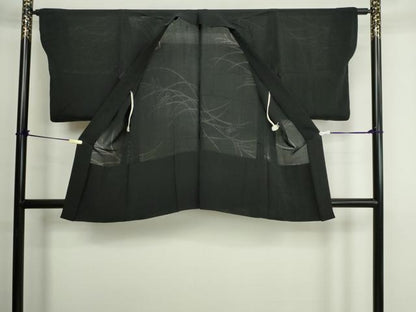 平和屋着物▽羽織　スリーシーズン　春夏秋　塵除け　枝花文　黒地　正絹　逸品　DABG9699sf