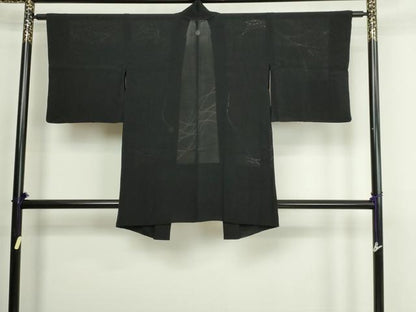 平和屋着物▽羽織　スリーシーズン　春夏秋　塵除け　枝花文　黒地　正絹　逸品　DABG9699sf