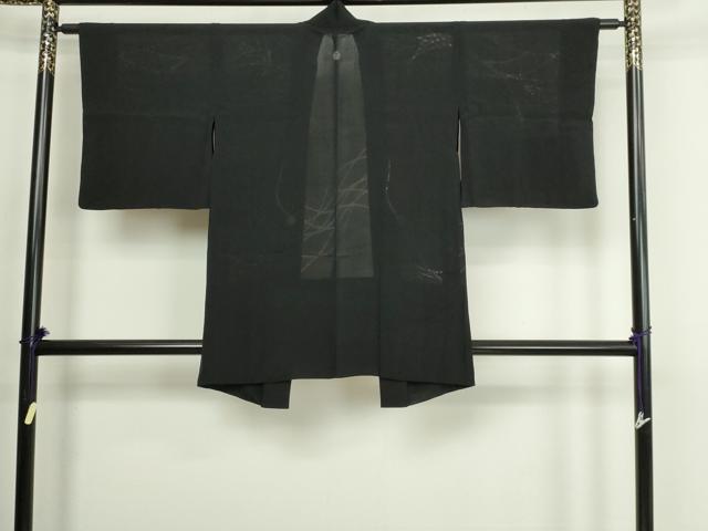 平和屋着物▽羽織　スリーシーズン　春夏秋　塵除け　枝花文　黒地　正絹　逸品　DABG9699sf