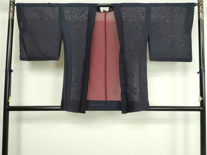 平和屋着物▽羽織　スリーシーズン　春夏秋　塵除け　藍鉄色　二重紗　正絹　逸品　DABG9701sf