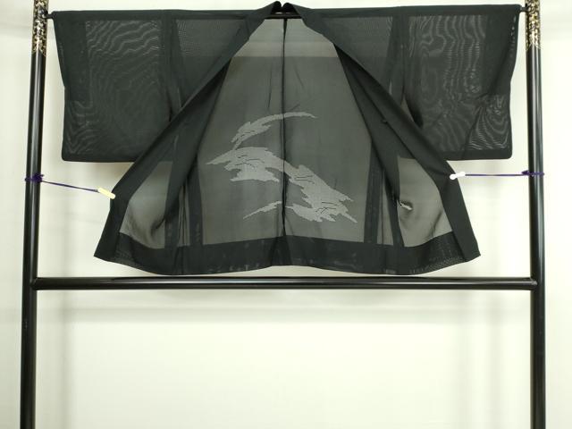平和屋着物▽羽織　スリーシーズン　春夏秋　塵除け　草葉文　黒地　正絹　逸品　DABG9702sf