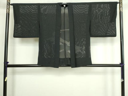 平和屋着物▽羽織　スリーシーズン　春夏秋　塵除け　草葉文　黒地　正絹　逸品　DABG9702sf