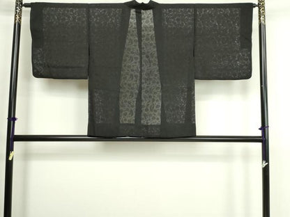 平和屋着物▽羽織　スリーシーズン　春夏秋　塵除け　花蝶文　黒地　正絹　逸品　DABG9706sf