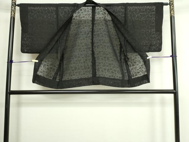 平和屋着物▽羽織　スリーシーズン　春夏秋　塵除け　花蝶文　黒地　正絹　逸品　DABG9706sf