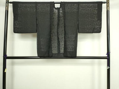 平和屋着物▽羽織　スリーシーズン　春夏秋　塵除け　花蝶文　黒地　正絹　逸品　DABG9706sf