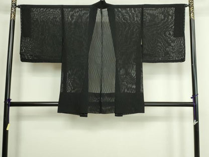 平和屋着物▽羽織　スリーシーズン　春夏秋　塵除け　変わり縞　黒地　正絹　逸品　DABG9707sf