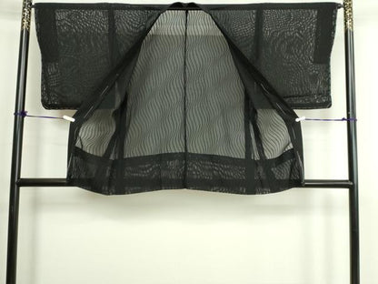 平和屋着物▽羽織　スリーシーズン　春夏秋　塵除け　変わり縞　黒地　正絹　逸品　DABG9707sf