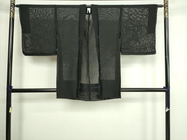 平和屋着物▽羽織　スリーシーズン　春夏秋　塵除け　変わり縞　黒地　正絹　逸品　DABG9707sf