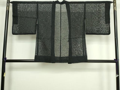 平和屋着物▽羽織　スリーシーズン　春夏秋　塵除け　草花文　黒地　正絹　逸品　DABG9708sf