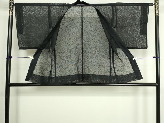 平和屋着物▽羽織　スリーシーズン　春夏秋　塵除け　草花文　黒地　正絹　逸品　DABG9708sf