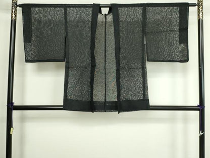 平和屋着物▽羽織　スリーシーズン　春夏秋　塵除け　草花文　黒地　正絹　逸品　DABG9708sf