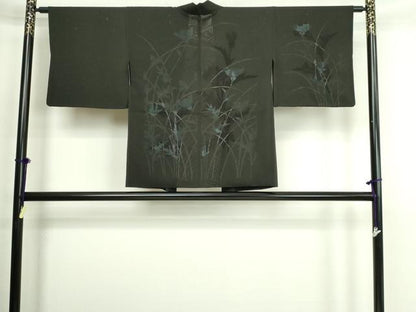 平和屋着物▽羽織　スリーシーズン　春夏秋　塵除け　無双　絽袷　絽×絽　草葉文　黒地　金彩　正絹　逸品　DABG9712sf