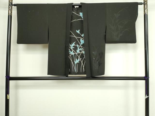 平和屋着物▽羽織　スリーシーズン　春夏秋　塵除け　無双　絽袷　絽×絽　草葉文　黒地　金彩　正絹　逸品　DABG9712sf