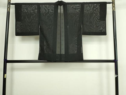 平和屋着物▽羽織　スリーシーズン　春夏秋　塵除け　麻の葉文　黒地　正絹　逸品　DABG9713sf