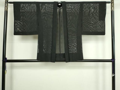 平和屋着物▽羽織　スリーシーズン　春夏秋　塵除け　麻の葉文　黒地　正絹　逸品　DABG9713sf