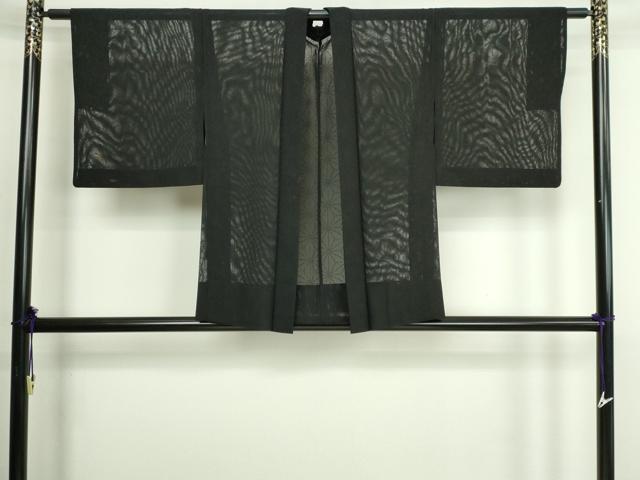 平和屋着物▽羽織　スリーシーズン　春夏秋　塵除け　麻の葉文　黒地　正絹　逸品　DABG9713sf