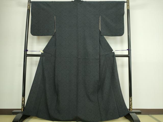 平和屋着物▽本塩沢　単衣　亀甲文　正絹　逸品　DABG9718sf
