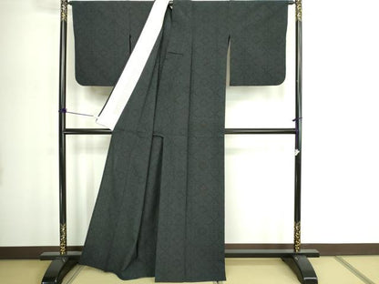 平和屋着物▽本塩沢　単衣　亀甲文　正絹　逸品　DABG9718sf