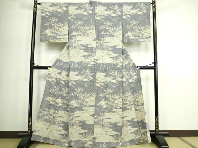 平和屋着物▽染織の名門　しょうざん  生紬　訪問着　単衣　風景文　正絹　逸品　DABG9720sf
