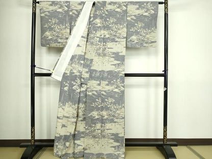 平和屋着物▽染織の名門　しょうざん  生紬　訪問着　単衣　風景文　正絹　逸品　DABG9720sf