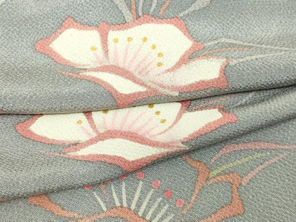 平和屋着物▽上質な小紋　単衣　枝花文　金彩　鬼しぼ縮緬　正絹　逸品　DABG9725sf