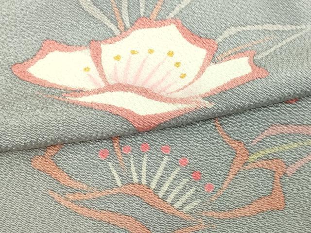 平和屋着物▽上質な小紋　単衣　枝花文　金彩　鬼しぼ縮緬　正絹　逸品　DABG9725sf