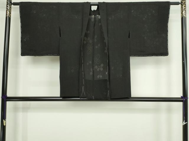 平和屋着物▽羽織　スリーシーズン　春夏秋　塵除け　舞葉文　黒地　正絹　逸品　DABG9733sf