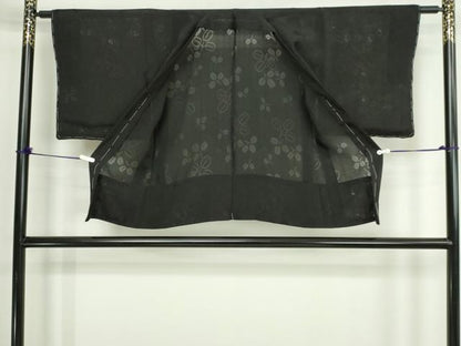 平和屋着物▽羽織　スリーシーズン　春夏秋　塵除け　舞葉文　黒地　正絹　逸品　DABG9733sf