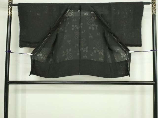 平和屋着物▽羽織　スリーシーズン　春夏秋　塵除け　舞葉文　黒地　正絹　逸品　DABG9733sf