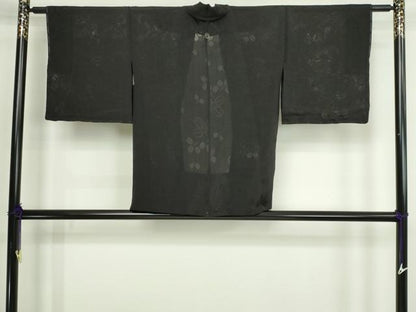 平和屋着物▽羽織　スリーシーズン　春夏秋　塵除け　舞葉文　黒地　正絹　逸品　DABG9733sf