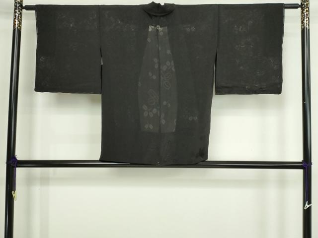 平和屋着物▽羽織　スリーシーズン　春夏秋　塵除け　舞葉文　黒地　正絹　逸品　DABG9733sf