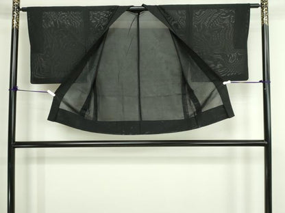 平和屋着物▽羽織　スリーシーズン　春夏秋　塵除け　枝葉文　黒地　銀糸　正絹　逸品　DABG9734sf