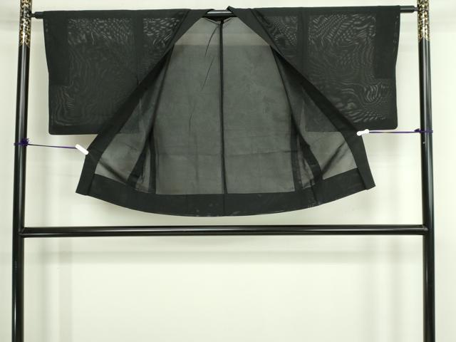 平和屋着物▽羽織　スリーシーズン　春夏秋　塵除け　枝葉文　黒地　銀糸　正絹　逸品　DABG9734sf