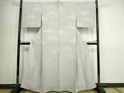 平和屋着物▽上質な色無地　単衣　松葉地紋　白菫色　正絹　逸品　DABG9735sf