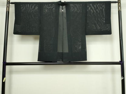 平和屋着物▽羽織　スリーシーズン　春夏秋　塵除け　枝葉文　黒地　正絹　逸品　DABG9742sf