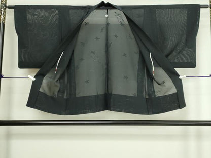 平和屋着物▽羽織　スリーシーズン　春夏秋　塵除け　枝葉文　黒地　正絹　逸品　DABG9742sf