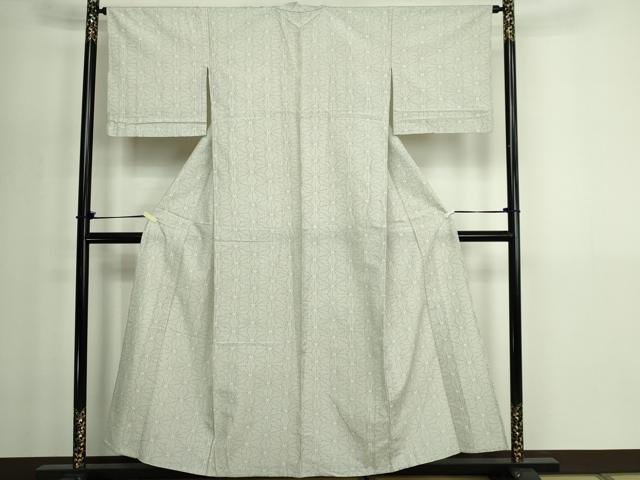 平和屋着物▽上質な紬　単衣　麻の葉文　正絹　逸品　DABG9743sf